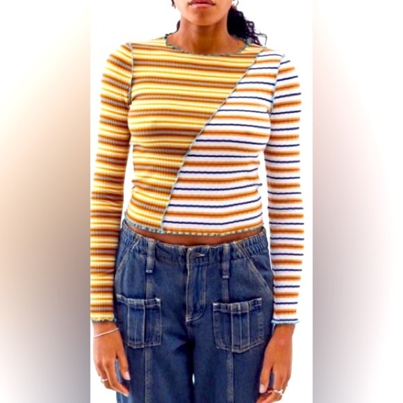 Urban Outfitters - Colorful Slice Stripes Long Sleeve Crop Top Size Medium - Picture 1 of 11